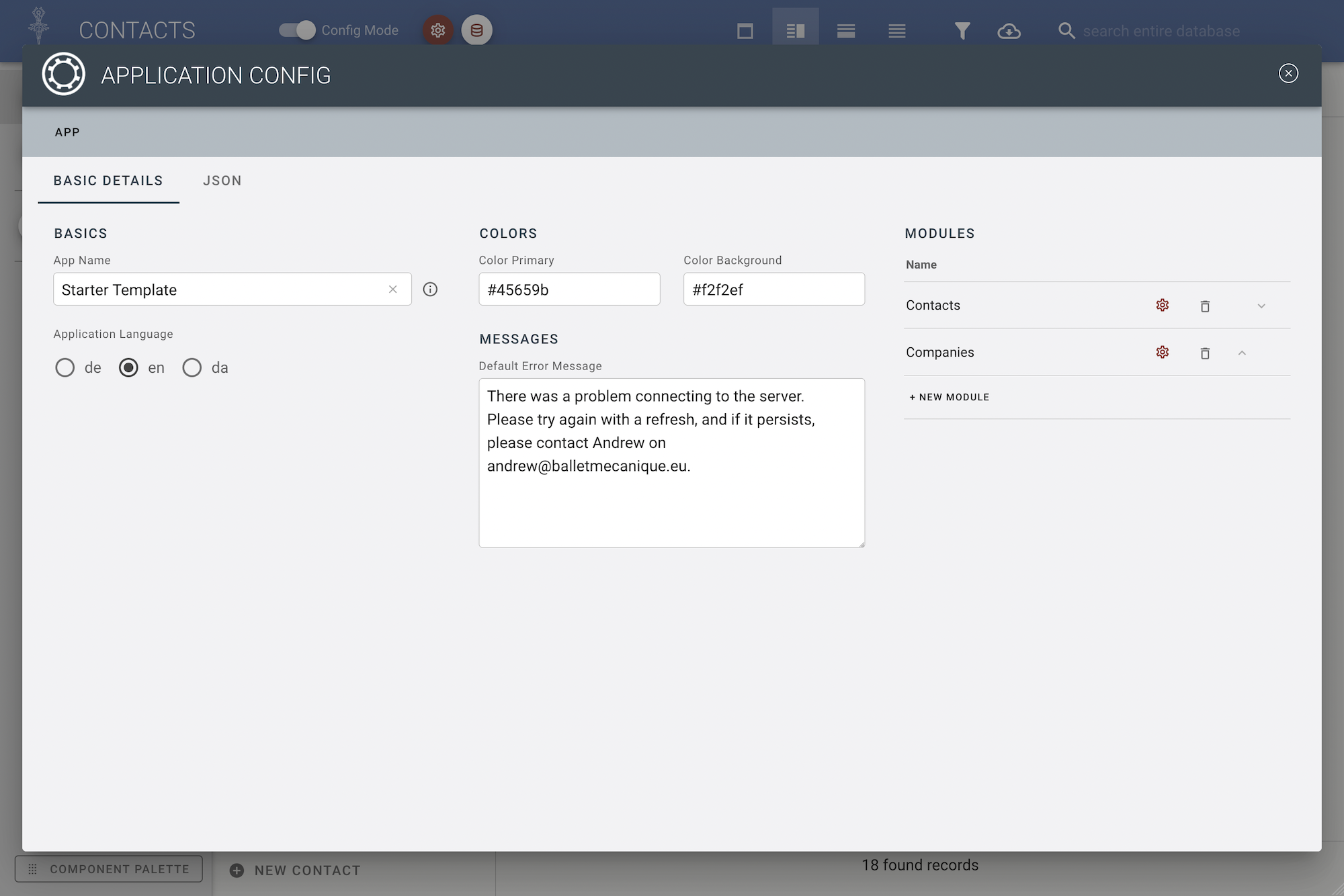 Config Modal View